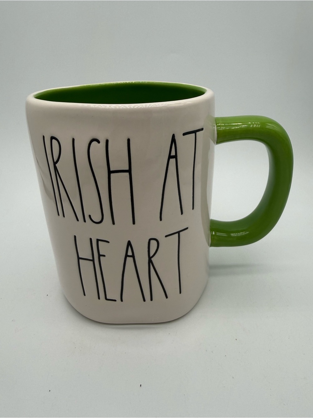 Rae Dunn Irish at Heart Coffee Mug Tea Cup St Patrick's Day Green Handle EUC